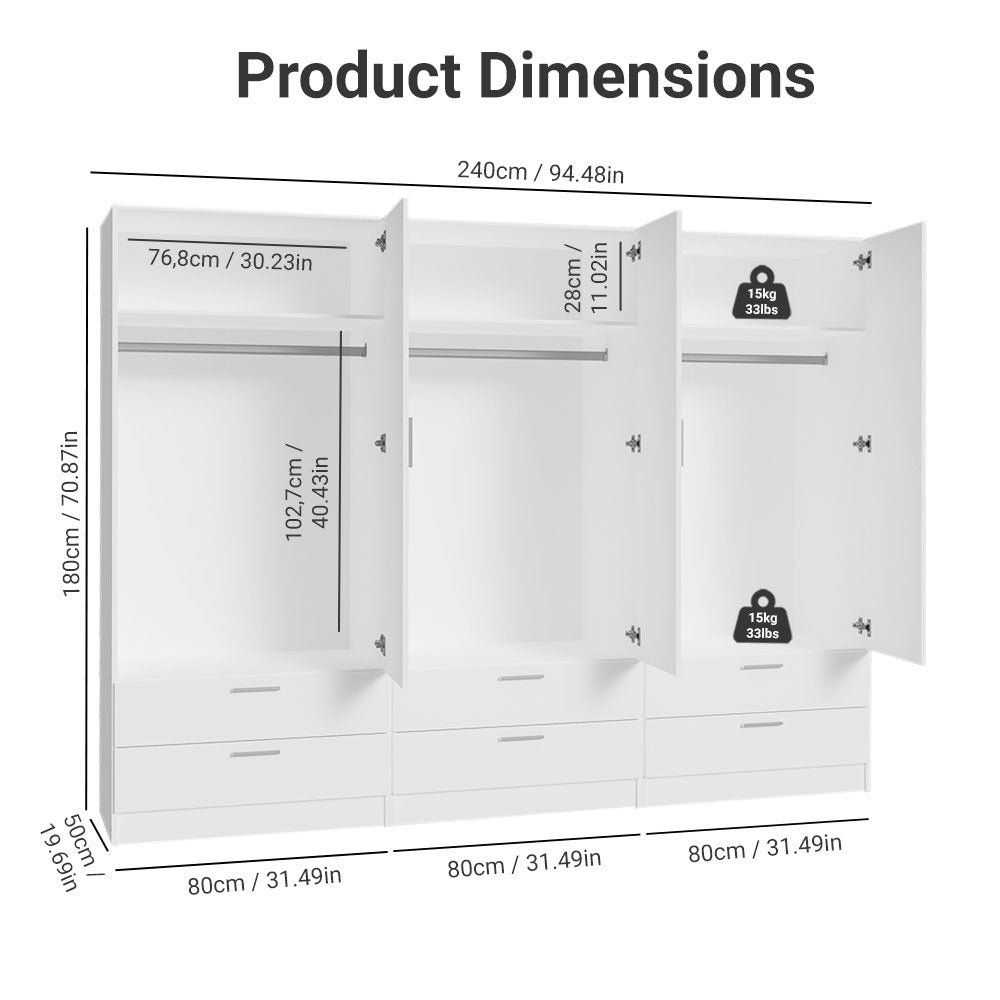 Madesa 6 Doors 6 Drawers Storage Cabinet Wardrobe with Shelves and Han –  Madesa US, image size:1000x1000
