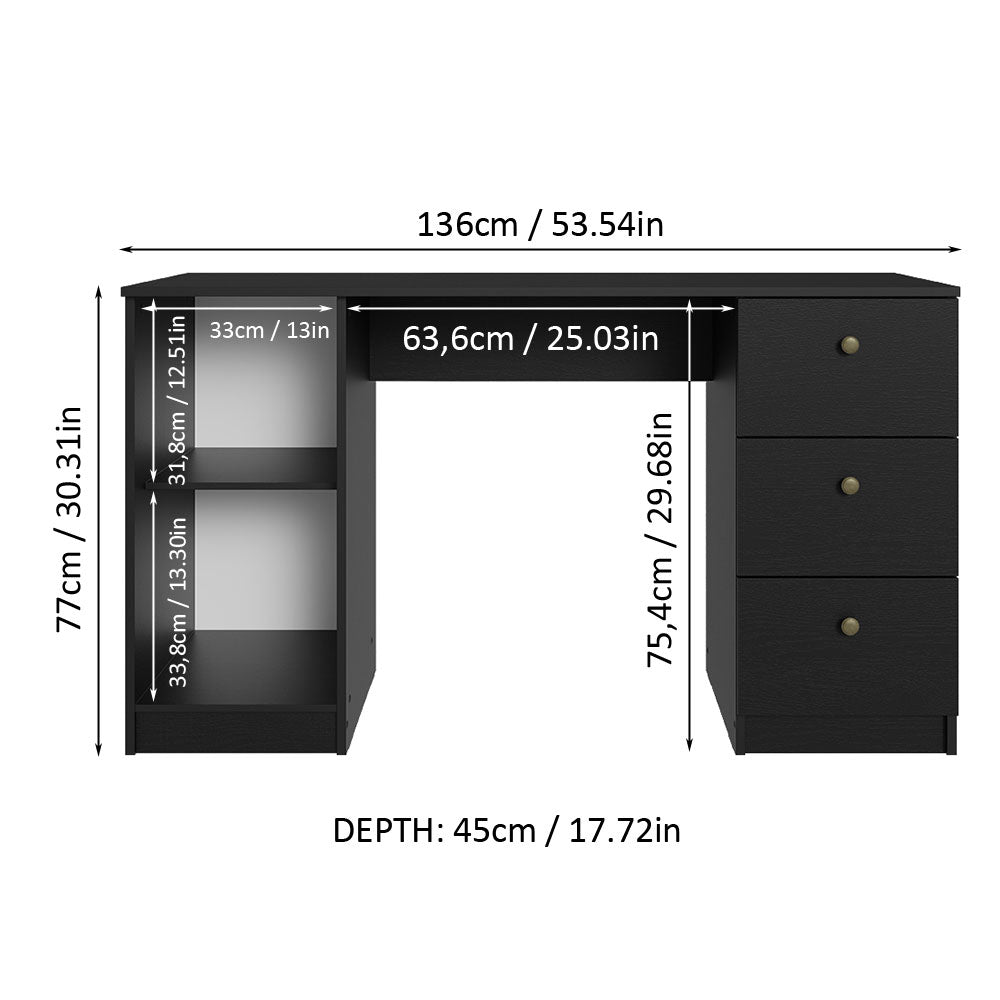 Madesa Modern Office Desk with Drawers 53 inch, Study Desk for Home Office,  PC Table with 3 Drawers, 1 Door and 1 Storage Shelf (White)