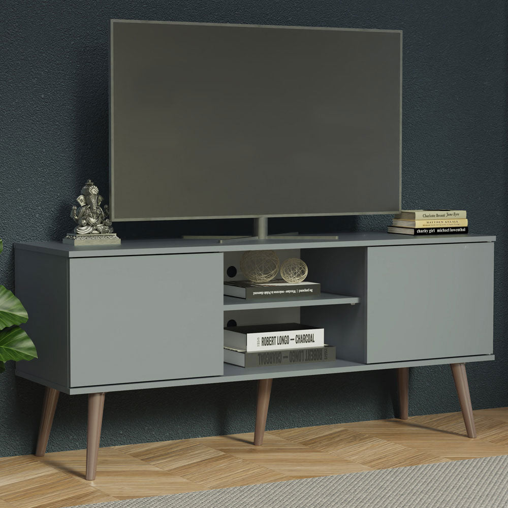 Modern TV Stand with 2 Doors, 2 Shelves for TVs up to 55 Inches, Wood Entertainment Center 23' H X 15'' D X 54'' L - Gray