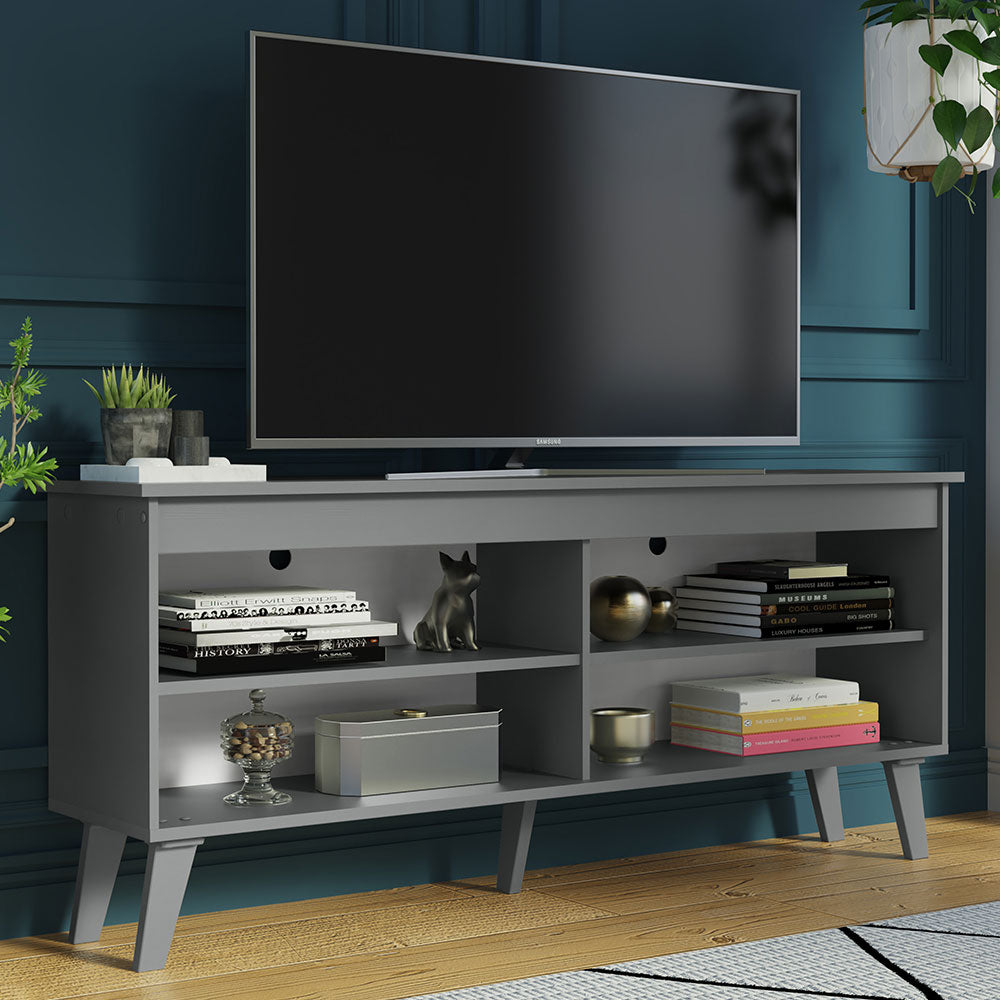 TV Stand Cabinet with 4 Shelves and Cable Management, TV Table Unit for TVs up to 55 Inches, Wooden, 23'' H x 12'' D x 53'' L - Grey