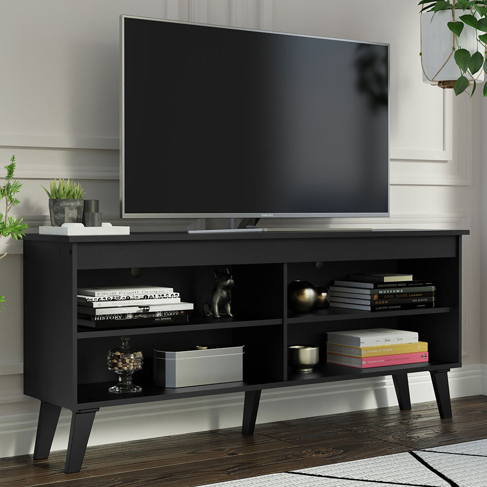 TV Stand Cabinet with 4 Shelves and Cable Management, TV Table Unit for TVs up to 55 Inches, Wooden, 23'' H x 12'' D x 53'' L - Black