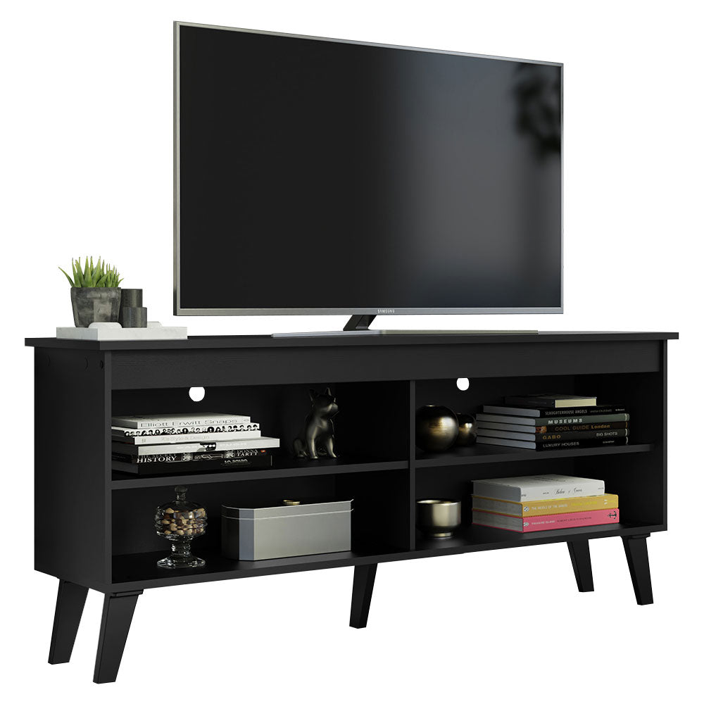 
                  
                    Load image into Gallery viewer, TV Stand Cabinet with 4 Shelves and Cable Management, TV Table Unit for TVs up to 55 Inches, Wooden, 23&amp;#39;&amp;#39; H x 12&amp;#39;&amp;#39; D x 53&amp;#39;&amp;#39; L - Black
                  
                