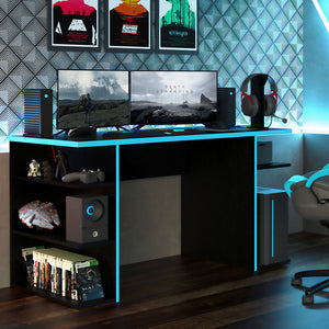 
                  
                    Load image into Gallery viewer, Gaming Computer Desk with 5 Shelves, Cable Management and Large Monitor Stand, Wood, 24&amp;quot; D x 53&amp;quot; W x 29&amp;quot; H - Black/Blue
                  
                