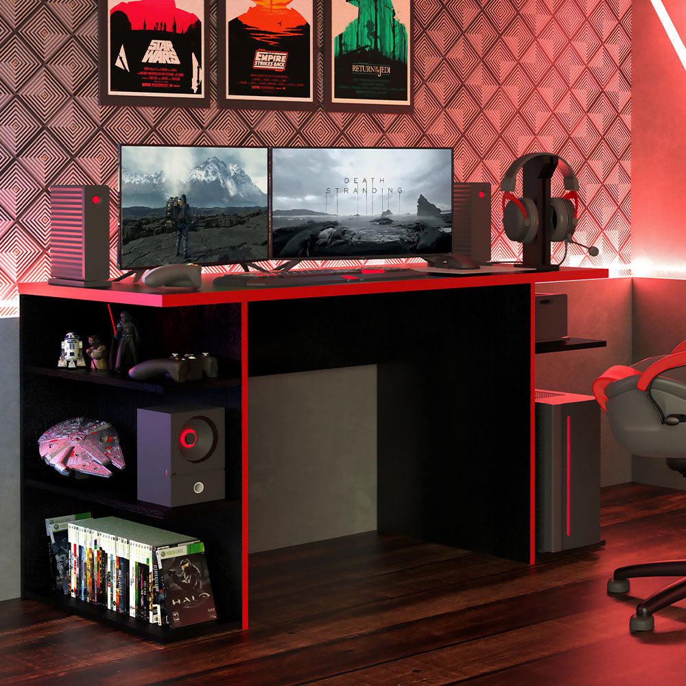 Gaming Computer Desk with 5 Shelves, Cable Management and Large Monitor Stand, Wood, 24