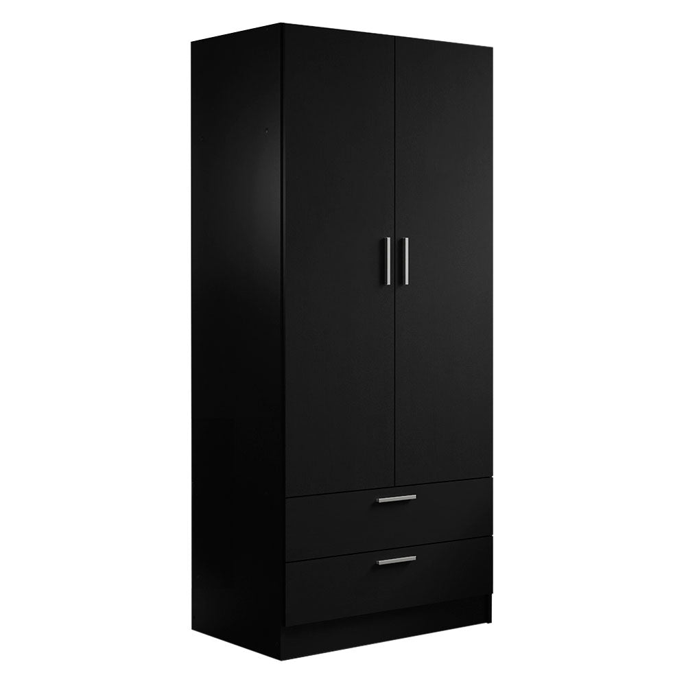 Madesa 2 Door 2 Drawer Storage Cabinet Wardrobe with Shelf and Hanging Space 31 Inch Wooden Armoire Closet Organization Unit for Bedroom and Office - Black