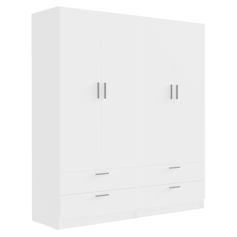 Madesa 4 Doors 4 Drawers Storage Cabinet Wardrobe with Shelves and Hanging Space 63 Inch Wooden Armoire Closet Organization Unit for Bedroom and Office - White