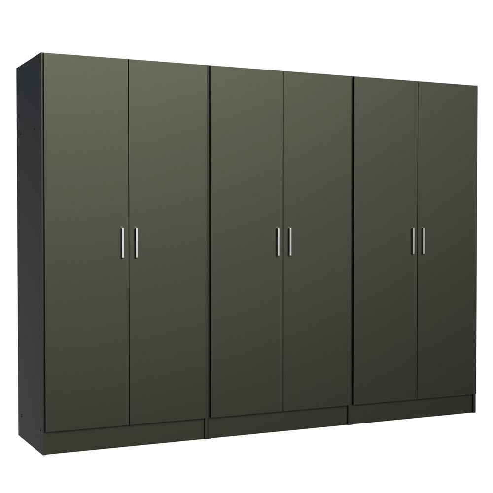 Madesa Wardrobe Set 3 Armoire Closet Hanging Storage Cabinet 6 Doors with Shelves 94 Inch Organization Unit for Bedroom and Office - Black