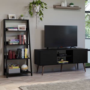 
                  
                    Load image into Gallery viewer, Madesa TV Stand 2 Doors and 2 Shelves 55&amp;quot; + Ladder Shelf Standing Bookcase - Black
                  
                