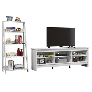 
                  
                    Load image into Gallery viewer, Madesa 6 Shelves TV Stand up to 75&amp;quot; + Ladder Shelf Standing Bookcase - White
                  
                