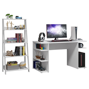 
                  
                    Load image into Gallery viewer, Madesa Gamer Desk 53&amp;quot; + Ladder Shelf Standing Bookcase - White
                  
                