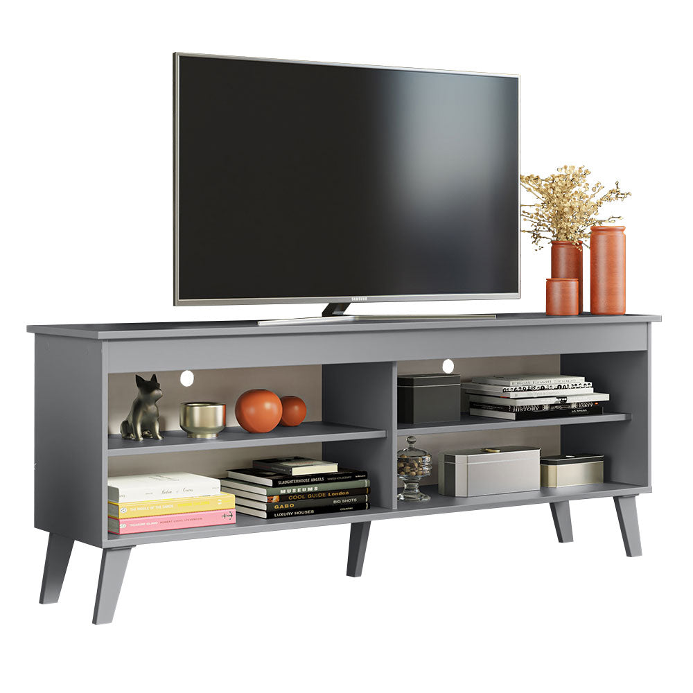 Madesa TV Stand Unit with 4 Shelves and Cable Management for 55, 65 Inch Media 1 Storage Gaming Media Console Living Room and Bedroom Entertainment Center Modern Wooden Television Cabinet - Grey