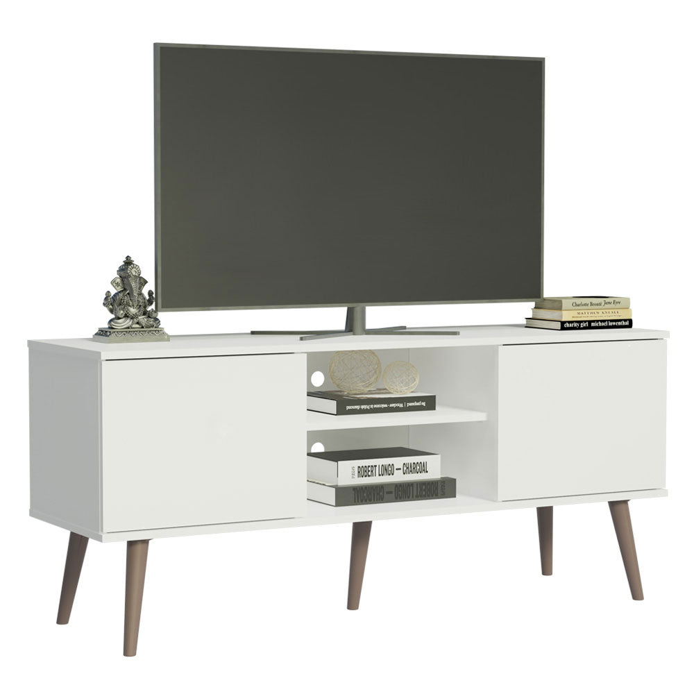 
                  
                    Load image into Gallery viewer, Modern TV Stand with 2 Doors, 2 Shelves for TVs up to 55 Inches, Wood Entertainment Center 23&amp;#39; H X 15&amp;#39;&amp;#39; D X 54&amp;#39;&amp;#39; L - White
                  
                
