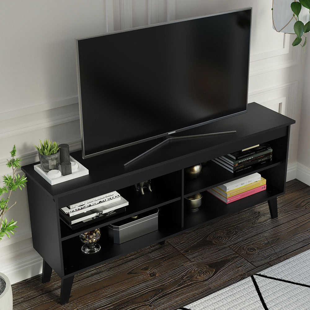 
                  
                    Load image into Gallery viewer, TV Stand Cabinet with 4 Shelves and Cable Management, TV Table Unit for TVs up to 55 Inches, Wooden, 23&amp;#39;&amp;#39; H x 12&amp;#39;&amp;#39; D x 53&amp;#39;&amp;#39; L - Black
                  
                