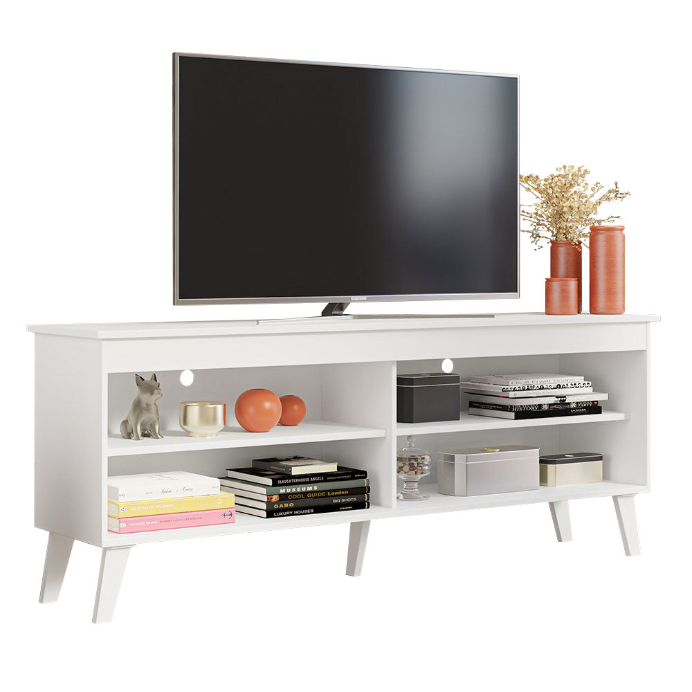 Madesa TV Stand Unit with 4 Shelves and Cable Management for 55, 65 Inch Media 1 Storage Gaming Media Console Living Room and Bedroom Entertainment Center Modern Wooden Television Cabinet - White