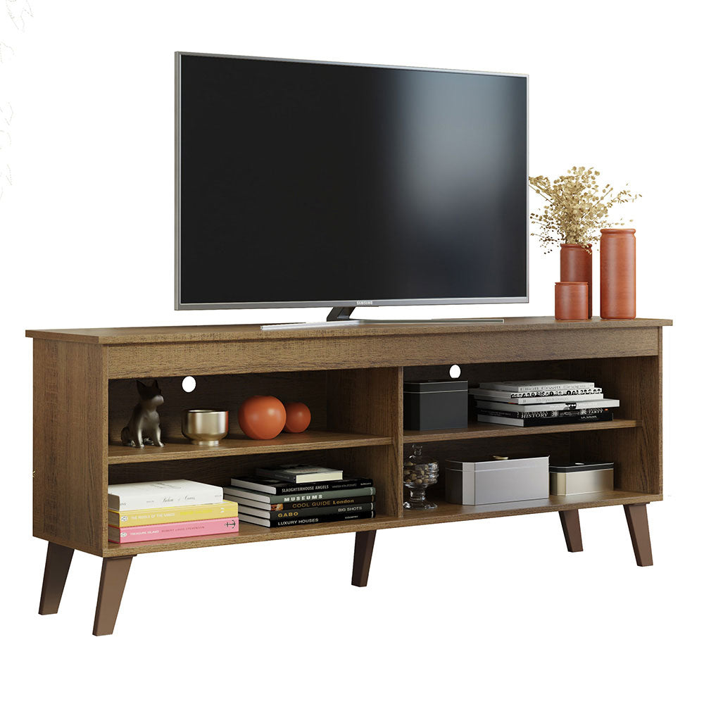 Madesa TV Stand Unit with 4 Shelves and Cable Management for 55, 65 Inch Media 1 Storage Gaming Media Console Living Room and Bedroom Entertainment Center Modern Wooden Television Cabinet - Rustic