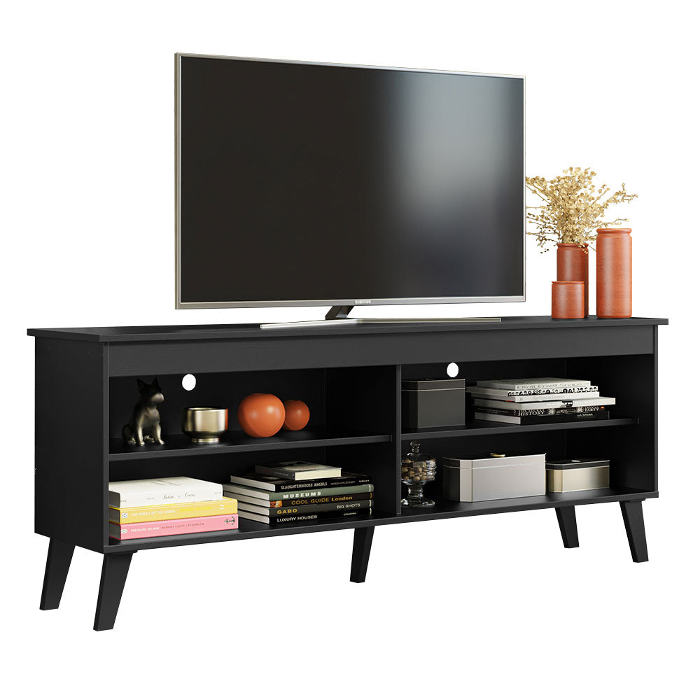 Madesa TV Stand Unit with 4 Shelves and Cable Management for 55, 65 Inch Media 1 Storage Gaming Media Console Living Room and Bedroom Entertainment Center Modern Wooden Television Cabinet - Black