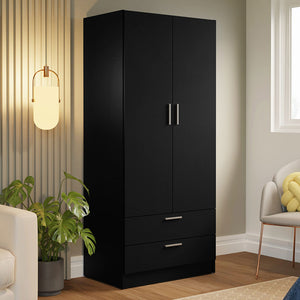 
                  
                    Load image into Gallery viewer, Madesa 2 Door 2 Drawer Storage Cabinet Wardrobe with Shelf and Hanging Space 31 Inch Wooden Armoire Closet Organization Unit for Bedroom and Office - Black
                  
                