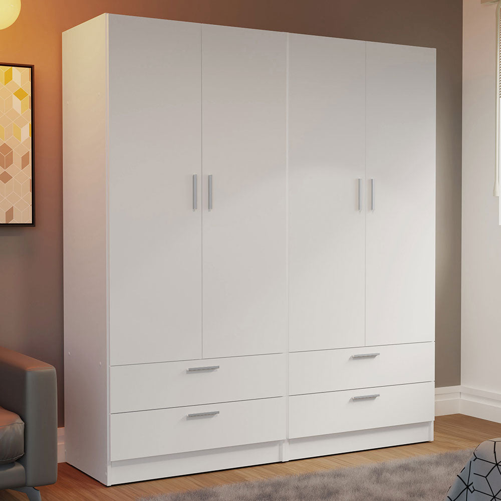 
                  
                    Load image into Gallery viewer, Madesa 4 Doors 4 Drawers Storage Cabinet Wardrobe with Shelves and Hanging Space 63 Inch Wooden Armoire Closet Organization Unit for Bedroom and Office - White
                  
                