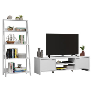 
                  
                    Load image into Gallery viewer, Madesa TV Stand with Storage 65&amp;quot; + Ladder Shelf Standing Bookcase - White
                  
                