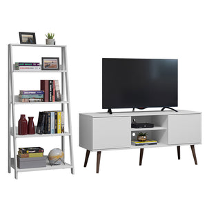 
                  
                    Load image into Gallery viewer, Madesa TV Stand 2 Doors and 2 Shelves 55&amp;quot; + Ladder Shelf Standing Bookcase - White
                  
                