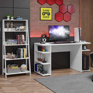 
                  
                    Load image into Gallery viewer, Madesa Gamer Desk 53&amp;quot; + Ladder Shelf Standing Bookcase - White
                  
                