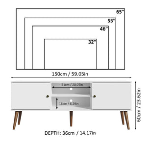 
                  
                    Load image into Gallery viewer, Madesa TV Stand Mid-Century Console with 2 Doors and 2 Shelves and Metal Knobs for 55, 65 Inch Media Storage Media Console Entertainment Center Wooden Television Cabinet - White
                  
                