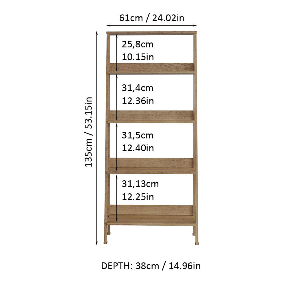 
                  
                    Load image into Gallery viewer, 5-Tier Ladder Shelf with Storage Space, Free Standing Bookshelf, Wood, 15&amp;quot; D x 24&amp;quot; W x 53&amp;quot; H - Rustic
                  
                