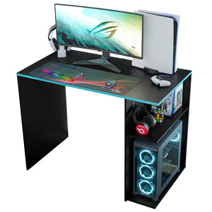 
                  
                    Load image into Gallery viewer, Compact Gaming Computer Desk with 2 Shelves, Cable Management and Large Monitor Stand, Wood, 21&amp;quot; D x 39&amp;quot; W x 30&amp;quot; H - Black/Blue
                  
                