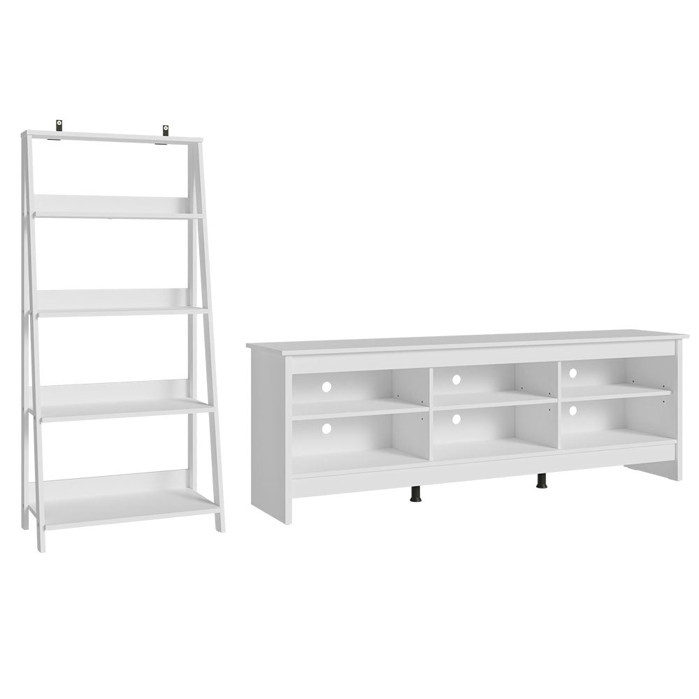 
                  
                    Load image into Gallery viewer, Madesa 6 Shelves TV Stand up to 75&amp;quot; + Ladder Shelf Standing Bookcase - White
                  
                