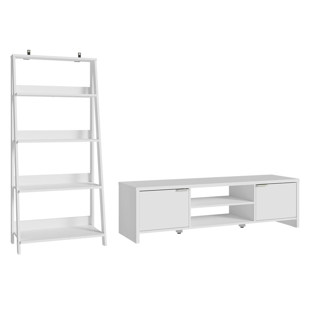 
                  
                    Load image into Gallery viewer, Madesa TV Stand with Storage 65&amp;quot; + Ladder Shelf Standing Bookcase - White
                  
                