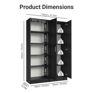 
                  
                    Load image into Gallery viewer, Madesa Kitchen Set 2 Pantry Storage Cabinet with 10 Utility Shelves 47 Inch Wooden Organization Unit for Kitchen - Black
                  
                