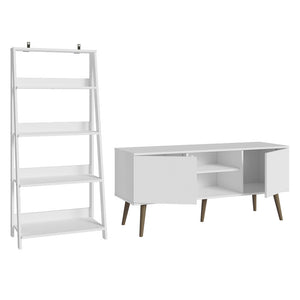 
                  
                    Load image into Gallery viewer, Madesa TV Stand 2 Doors and 2 Shelves 55&amp;quot; + Ladder Shelf Standing Bookcase - White
                  
                