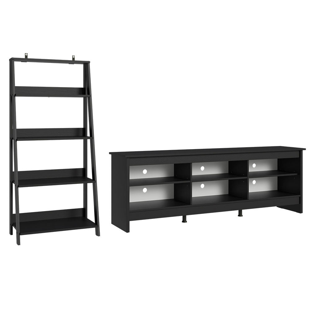 
                  
                    Load image into Gallery viewer, Madesa 6 Shelves TV Stand up to 75&amp;quot; + Ladder Shelf Standing Bookcase - Black
                  
                