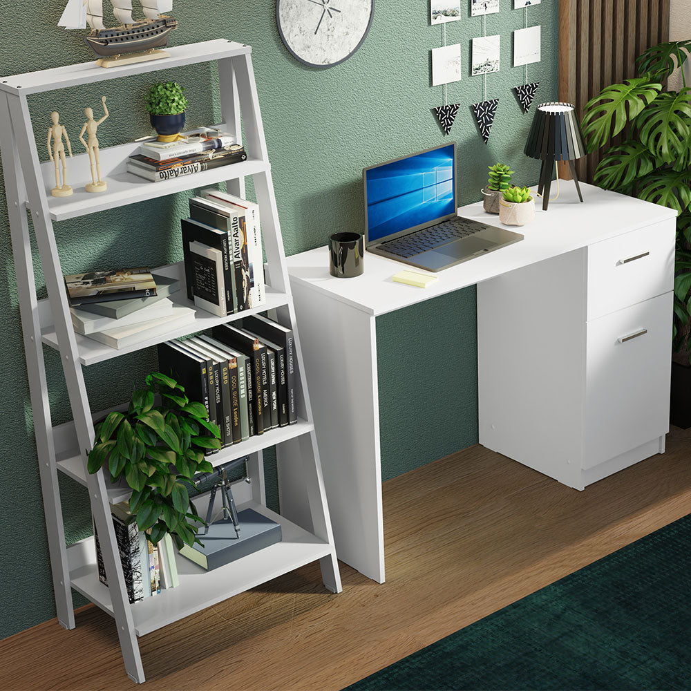 
                  
                    Load image into Gallery viewer, Madesa Compact Desk 43&amp;quot; + Ladder Shelf Standing Bookcase - White
                  
                