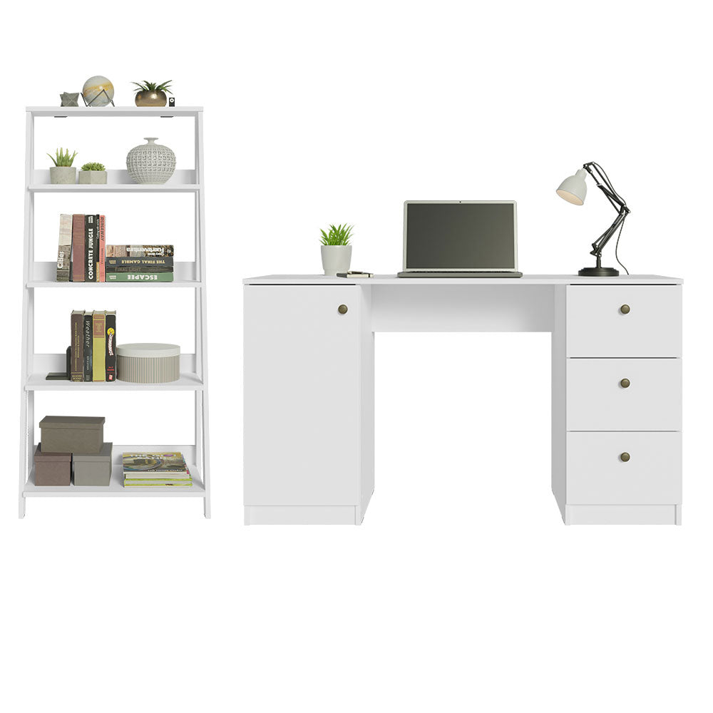 
                  
                    Load image into Gallery viewer, Madesa Desk with Drawer 53&amp;quot; + Ladder Shelf Standing Bookcase - White
                  
                