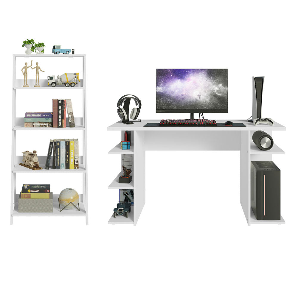 
                  
                    Load image into Gallery viewer, Madesa Gamer Desk 53&amp;quot; + Ladder Shelf Standing Bookcase - White
                  
                