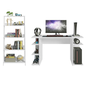 
                  
                    Load image into Gallery viewer, Madesa Gamer Desk 53&amp;quot; + Ladder Shelf Standing Bookcase - White
                  
                