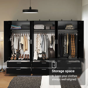 
                  
                    Load image into Gallery viewer, Madesa 6 Doors 6 Drawers Storage Cabinet Wardrobe with Shelves and Hanging Space 94 Inch Wooden Armoire Closet Organization Unit for Bedroom and Office - Black
                  
                