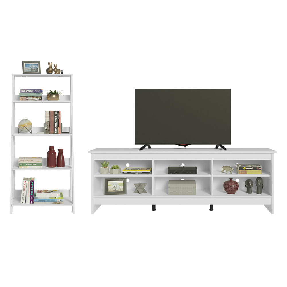 
                  
                    Load image into Gallery viewer, Madesa 6 Shelves TV Stand up to 75&amp;quot; + Ladder Shelf Standing Bookcase - White
                  
                