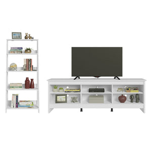 
                  
                    Load image into Gallery viewer, Madesa 6 Shelves TV Stand up to 75&amp;quot; + Ladder Shelf Standing Bookcase - White
                  
                