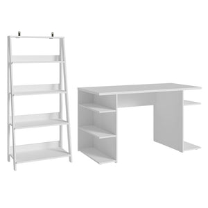 
                  
                    Load image into Gallery viewer, Madesa Gamer Desk 53&amp;quot; + Ladder Shelf Standing Bookcase - White
                  
                