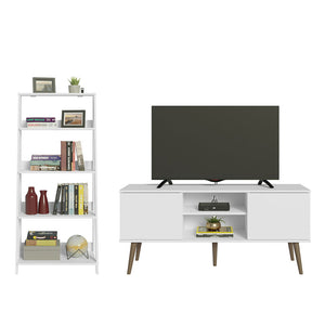 
                  
                    Load image into Gallery viewer, Madesa TV Stand 2 Doors and 2 Shelves 55&amp;quot; + Ladder Shelf Standing Bookcase - White
                  
                