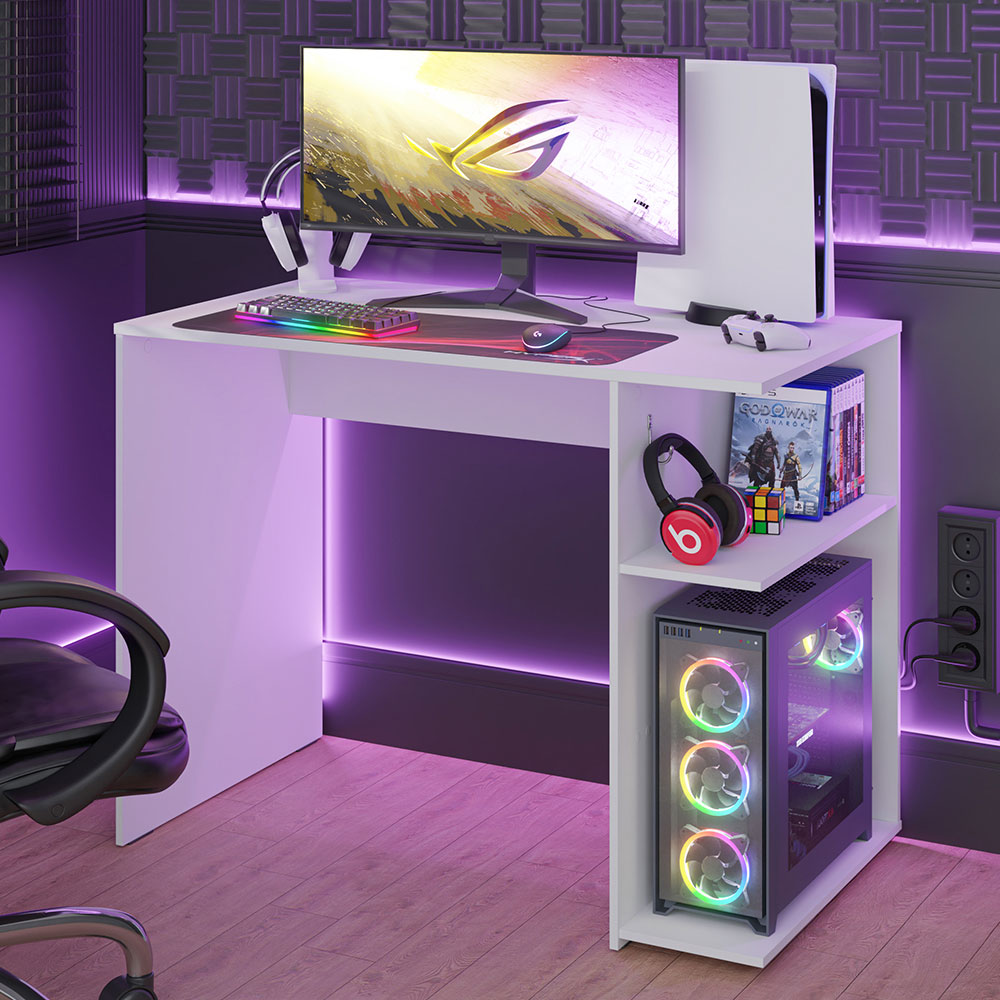 Compact Gaming Computer Desk with 2 Shelves, Cable Management and Larg ...