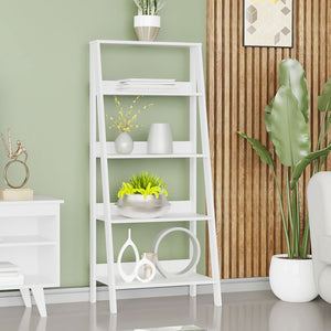 
                  
                    Load image into Gallery viewer, 5-Tier Ladder Shelf with Storage Space, Free Standing Bookshelf, Wood, 15&amp;quot; D x 24&amp;quot; W x 53&amp;quot; H - White
                  
                