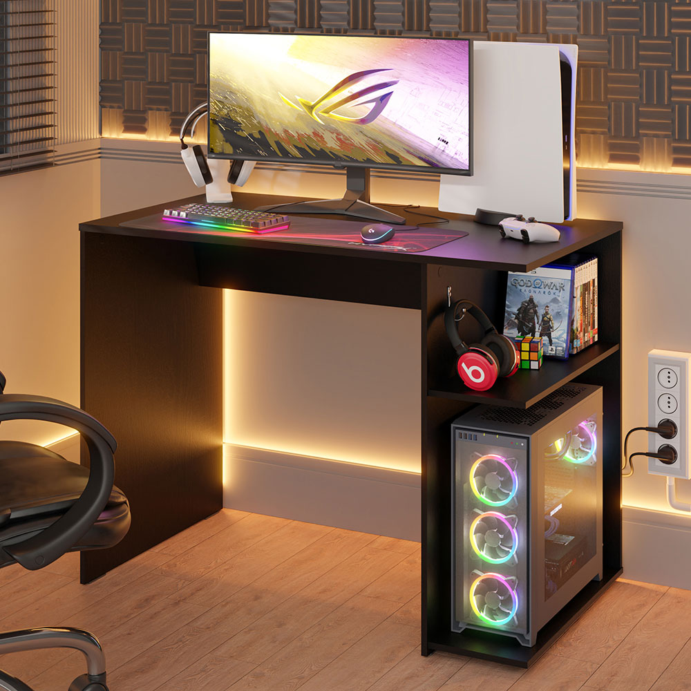 Compact Gaming Computer Desk with 2 Shelves, Cable Management and Larg ...