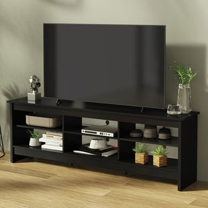 
                  
                    Load image into Gallery viewer, TV Stand with 6 Shelves and Cable Management, for TVs up to 75 Inches, Wood TV Bench, 23” H x 14&amp;quot; D x 71” L - Black
                  
                