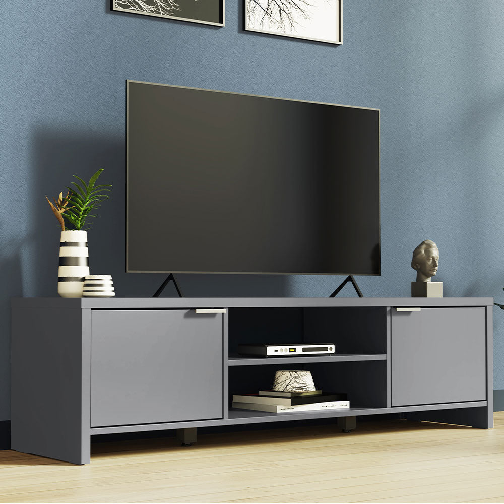 TV Stand Cabinet with Storage Space and Cable Management, TV Table Unit for TVs up to 65 Inches, Wooden, 16'' H x 15'' D x 57'' L - Grey