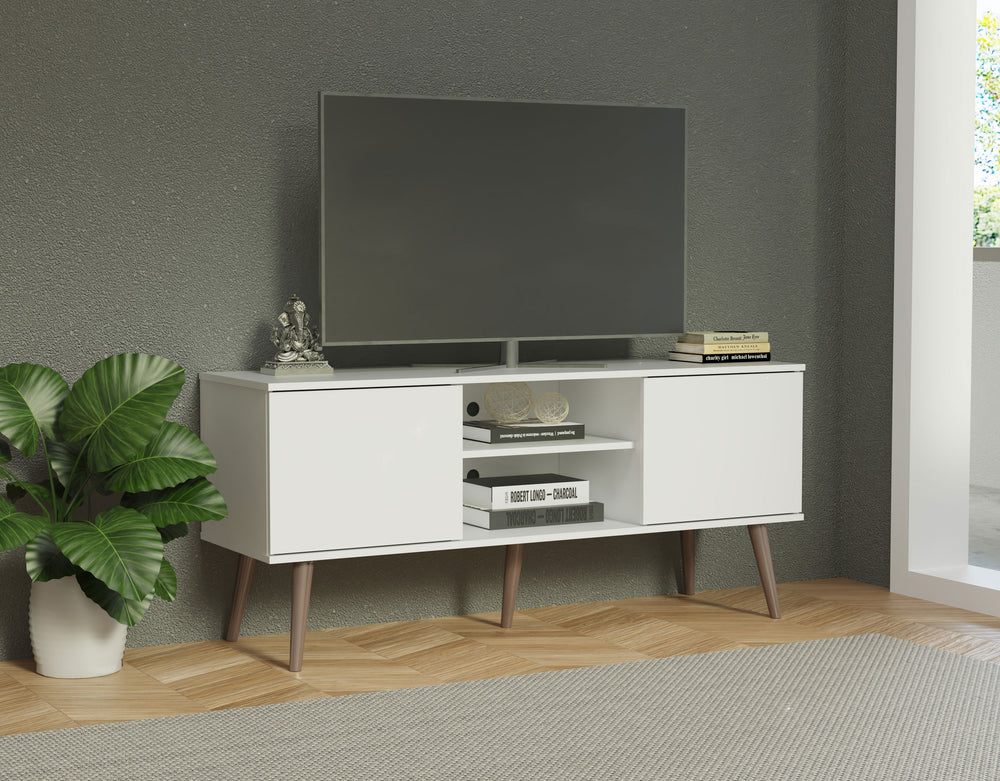 
                  
                    Load image into Gallery viewer, MADESA MODERN TV STAND WITH 2 DOORS, 2 SHELVES FOR TVS UP TO 55 INCHES, WOOD ENTERTAINMENT CENTER 23&amp;#39;&amp;#39; H X 15&amp;#39;&amp;#39; D X 54&amp;#39;&amp;#39; L - WHITE
                  
                