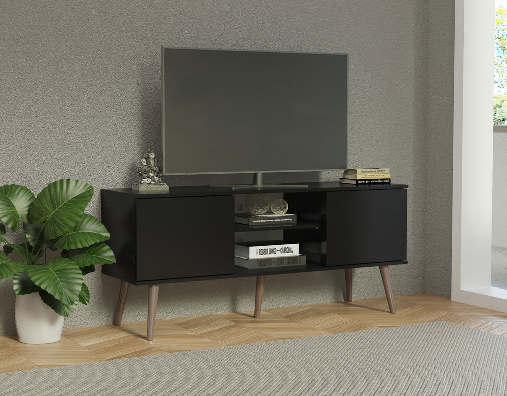 
                  
                    Load image into Gallery viewer, Modern TV Stand with 2 Doors, 2 Shelves for TVs up to 55 Inches, Wood Entertainment Center 23&amp;#39; H X 15&amp;#39;&amp;#39; D X 54&amp;#39;&amp;#39; L - Black
                  
                