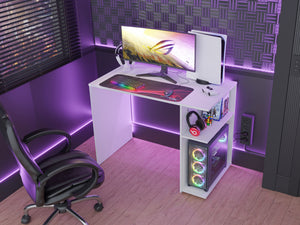 
                  
                    Load image into Gallery viewer, Compact Gaming Computer Desk with 2 Shelves, Cable Management and Large Monitor Stand, Wood, 21&amp;quot; D x 39&amp;quot; W x 30&amp;quot; H - White
                  
                